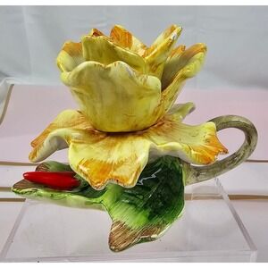 Vintage Floral Candle Holder Ceramic Yellow Rose‎ Flower Made in Japan